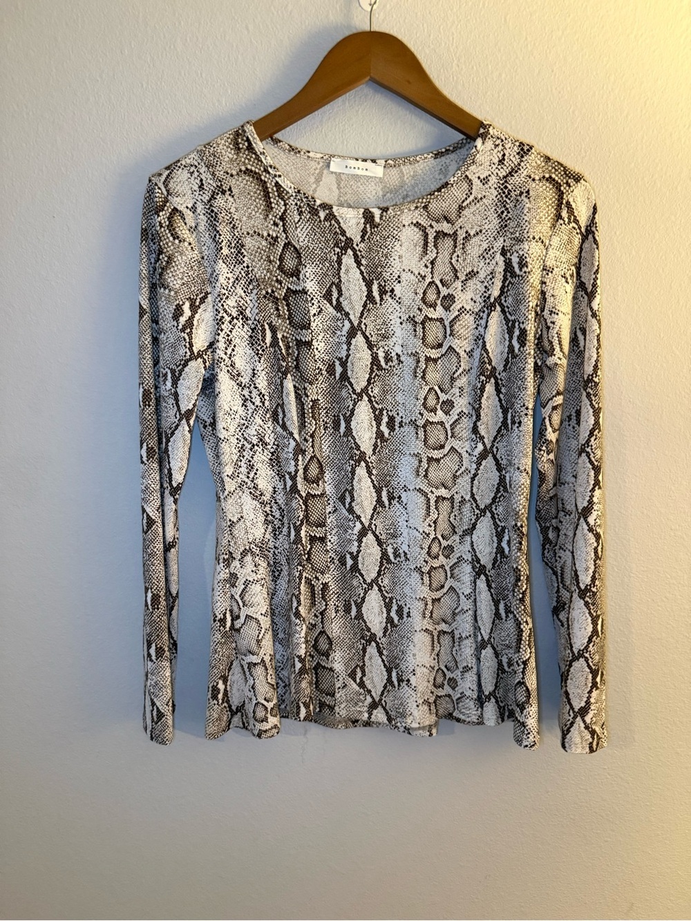 Snake-Print Long Sleeve Top - Neutral by BomBom